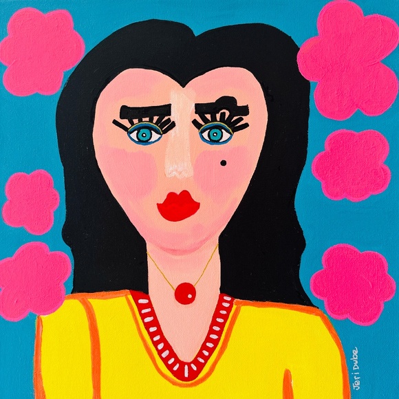 Original Painting POP Art Collectible Girl Face 12" x 12" Canvas - Picture 1 of 4